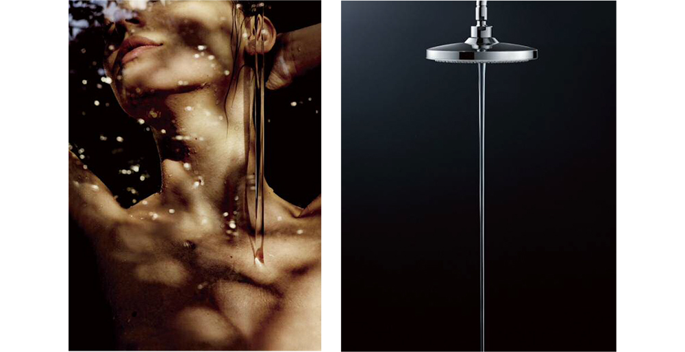 Shower Relaxology「WARM SPA」入浴イメージ（左）と、商品外観（右）