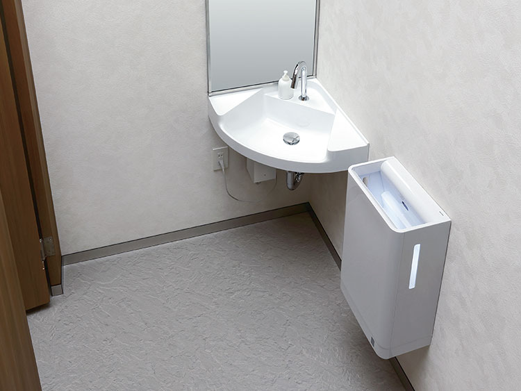 [YL-D201UCCWJ LMN] リクシル 手洗いキャビネット 温水自動水栓 アクアセラミック 壁床共通給水 壁排水 オフホワイト クリエモカ - 3