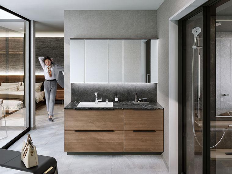 ###TOTOエスクアLS 洗面化粧台 PG2 センターボウルプラン 寒冷地 2段引き出し ドア枠回避右仕様 間口1000mm きれい除菌水 受注約1週〔GD〕