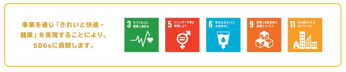 SDGs達成への貢献と、関連する5つのゴール（3, 5, 6, 9, 11）