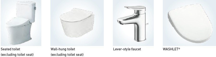 Representative Products with EPDsーSeated toilet (excluding toilet seat), Wall-hung toilet (excluding toilet seat), Lever-style faucet, WASHLET®