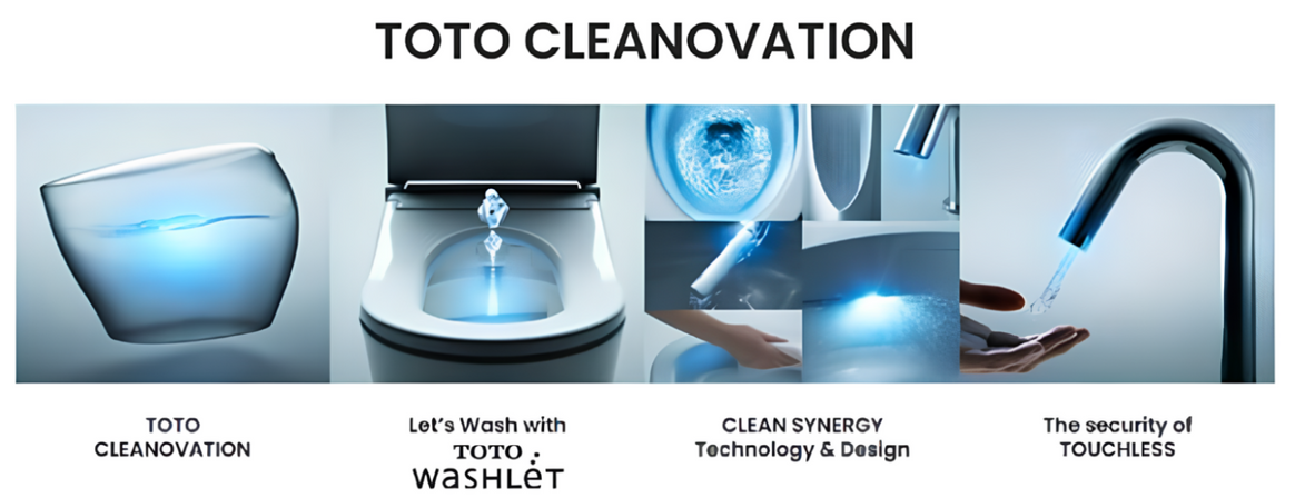 TOTO CLEANOVATIONの3つの技術:WASHLET(ウォシュレット)、CLEAN SYNERGY(クリーンシナジー)、TOUCHLESS(タッチレス)